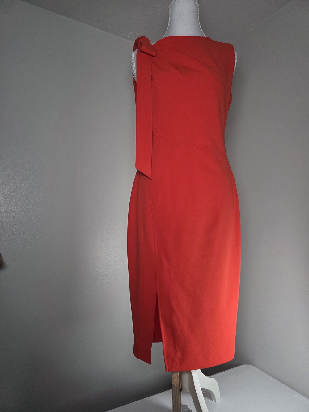 Calvin Klein Sleeveless Midi Sheath Dress with Shoulder Tie